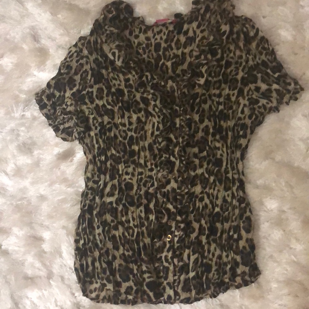 Ruffle animal print button up shirt